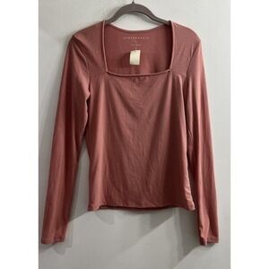 Aeropostale Womens Top Square Neck Long Sleeve Ribbed Knit Casual Blouse